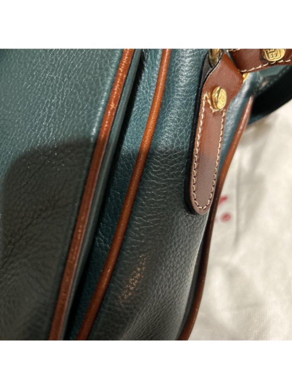 VTG BALLY Green Pebbled Leather Crossbody Bag Gold Logo Made in Italy Dust Bag - Picture 9 of 16